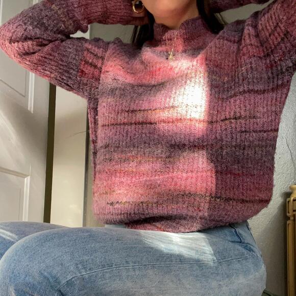 Christian Siriano Pink Red Striped Crewneck Sweater Medium Cozy Artsy Academia - Picture 2 of 9